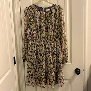 Loft Floral Long Sleeve Flounce Dress